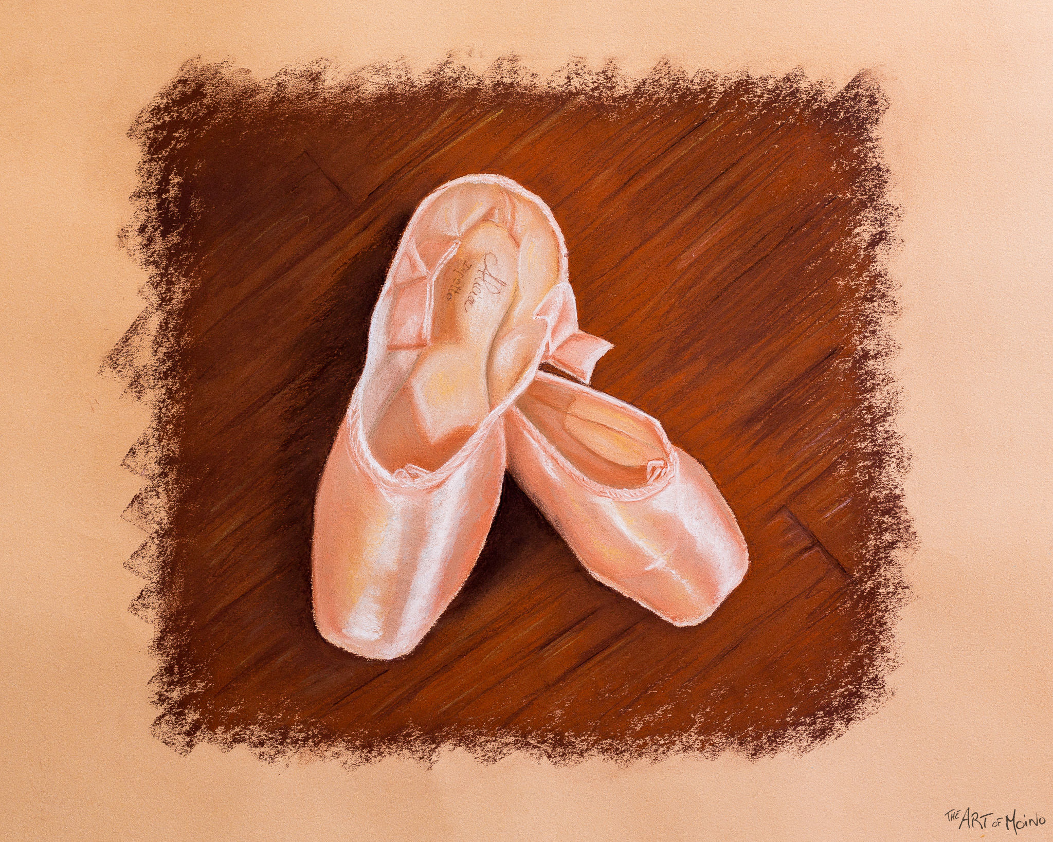 Chaussons de danse dessiné aux pastels, le dessin final